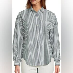 Rails Janae Bank Stripe Shirt Women’s SZ L classic blue/green/white work preppy